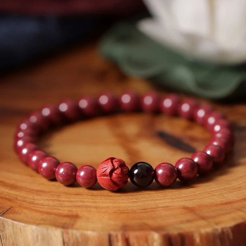 

E World Natural Cinnabar Bracelets Women's Rough Stone Crystal Lotus Heart Year of Fate Garnet Hand Jewelry Lucky Buddhist Praye