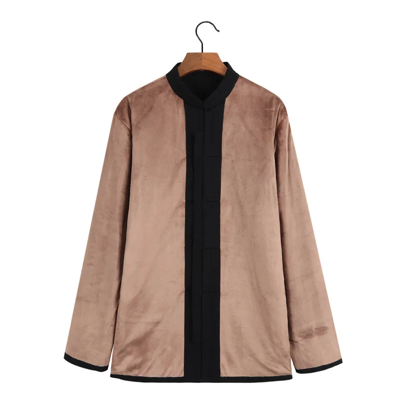 Chinese tunic suit New Year man Tang costume Han clothing men's linen warm cotton coats plus velvet thick casual two-piece suit