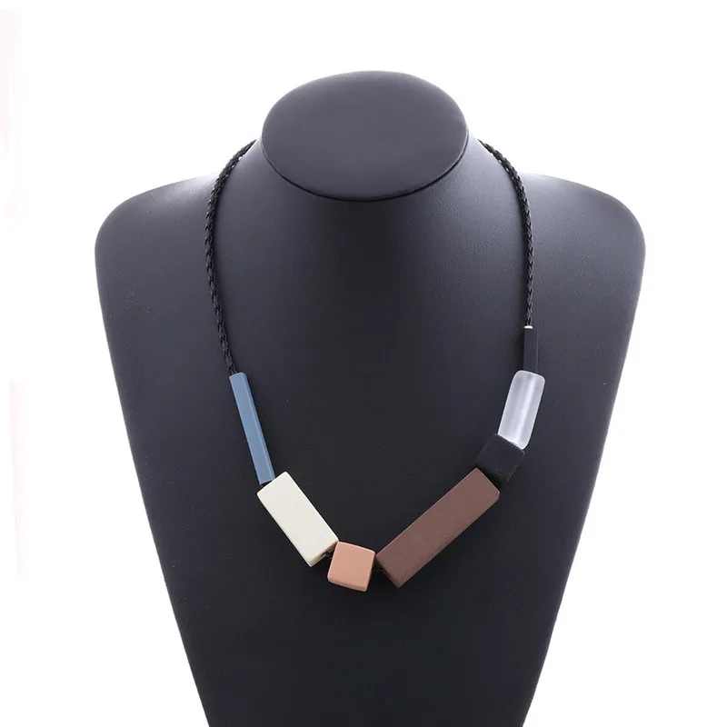 Simple Geometric Wood Pendant Necklace Creative Black Lanyard Female New Multicolor Jewelry Fashion Trend Holiday Gift | Украшения и
