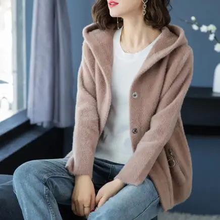 Lotus color Имитация воды бархатная куртка Женская Зима новая Толстая короткая плюшевая куртка Осенняя кашемировая однобортная верхняя одежда с капюшоном - Цвет: Lotus color