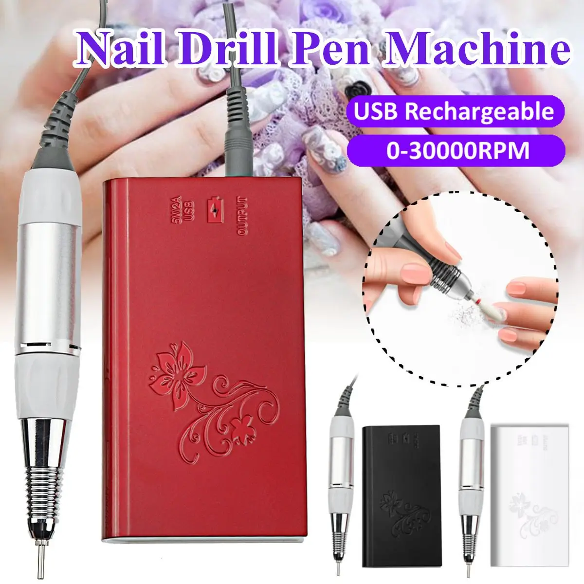 

Portable Rechargeable Nail Drill Machine 30W 30000RPM Manicure Machine Electric Nail File Nail Art Tools Set for Nail Drill bits