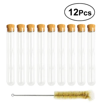 

12 PCS Glass Clear Test Tubes with Cork Stoppers and Brush for Scientific Experiments Powder Liquid Storage 20x200mm