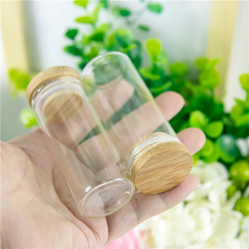 10ml 15ml 20ml 25ml 35ml 40ml 50ml Glass Bottle with Bamboo Lid Empty Leak proof Airtight Food Storage Clear Bottle Jars 50pcs 6