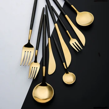 

QL Dinnerware Cutlery Set Tableware Set Gold Cutlery Stainless Steel Spoon Fork Spoon Tableware Kitchen Spoon And Fork Set