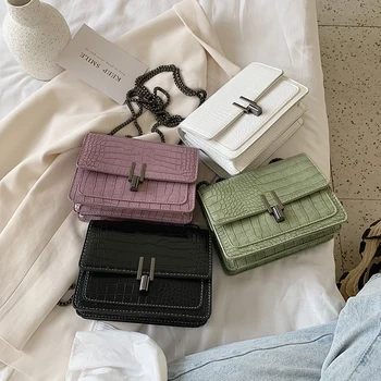 

High quality square Alligator Leather Shoulder Bag bags for women 2020 Fashion solid color messenger crossbody bags for women