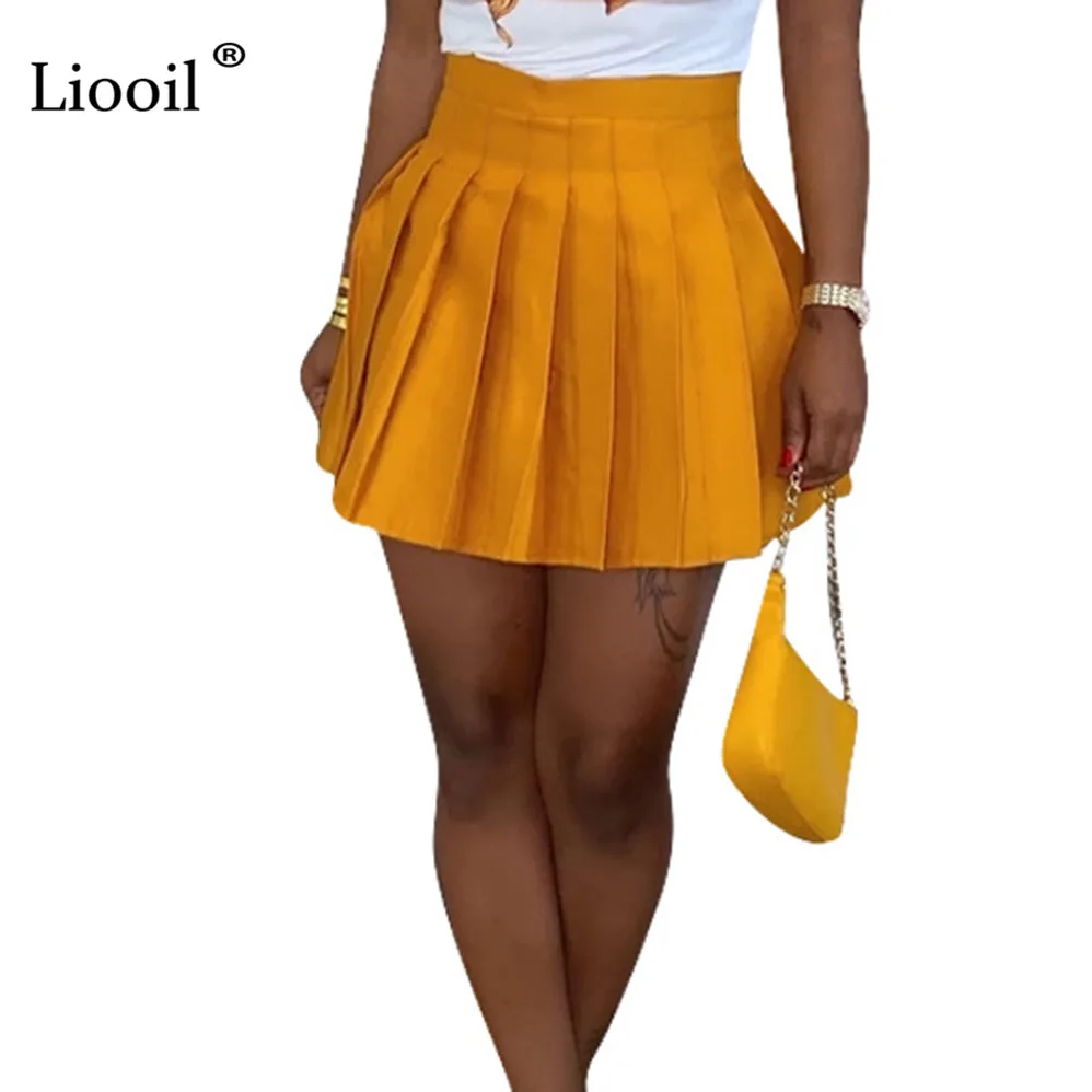 Liooil-синяя Сексуальная плиссированная мини-юбка женская одежда зимняя уличная мода большие качели Высокая талия вечерние юбки для женщин