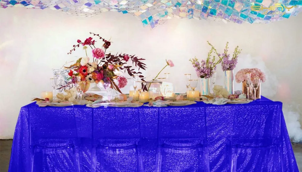Rectangular Sequin Tablecloth Blue 90x132-Inch Sequin Table Cover Royal Blue Glitter Tablecloths for Parties-M0928