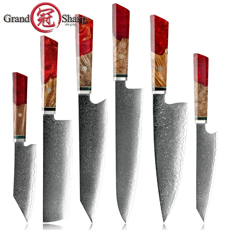 

Grandsharp Professional Kitchen Knife Set AUS-10 Japanese Damascus Steel Chef Knife Nakiri Utility Kiritsuke Knives 1--2 Pcs