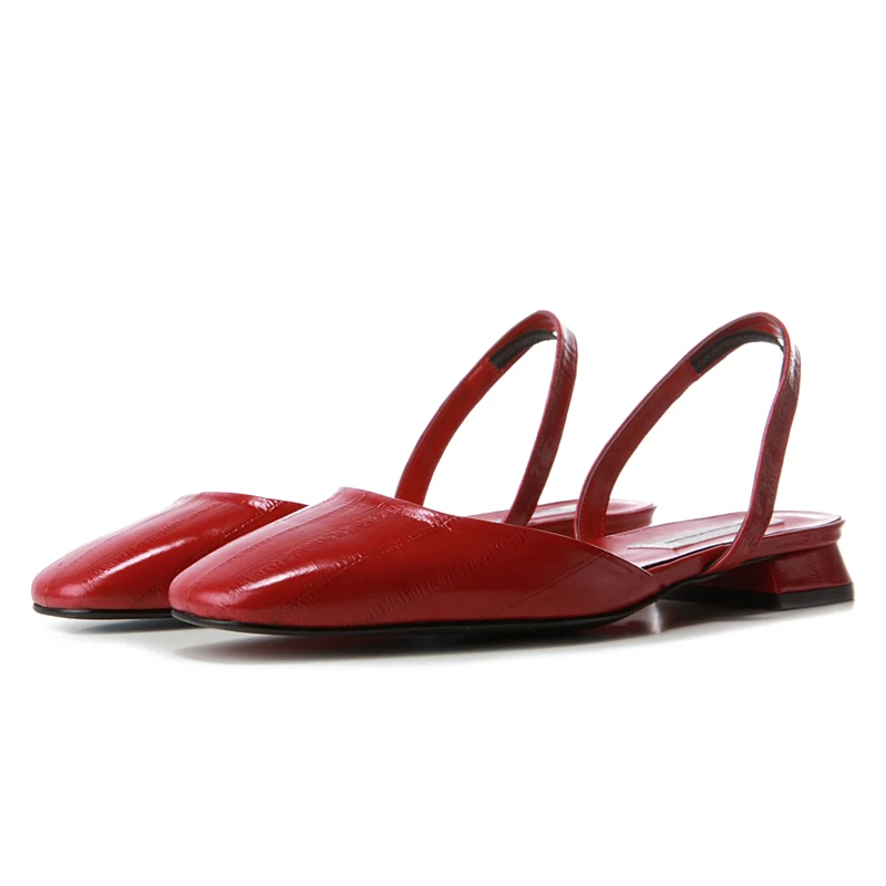 

Square head red baotou with low heel flat bottom half slippers new sandals female summer Korean version of wild