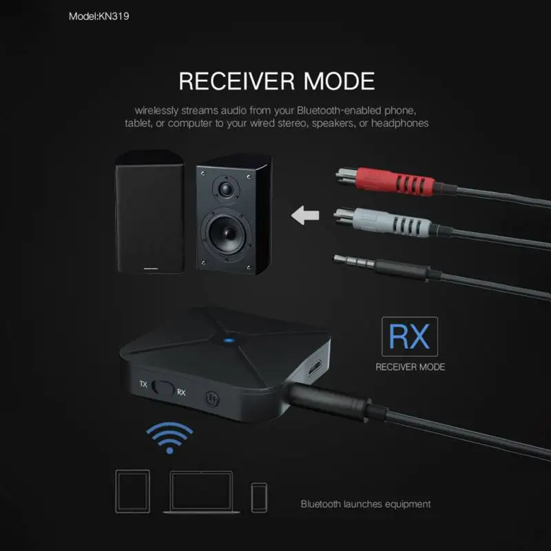 Bluetooth 5.0 4.2 Récepteur Émetteur 2 EN 1 Audio Musique Stéréo Adaptateur Sans Fil Avec RCA 3.5MM AUX Jack Pour Voiture Maison TV MP3 PC