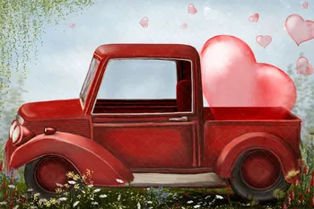 

Photography Backdrop Rustic Vintage Red pick-up Car Red Heart Photo Studio Booth Newborn Baby Kids Portrait Srping Background