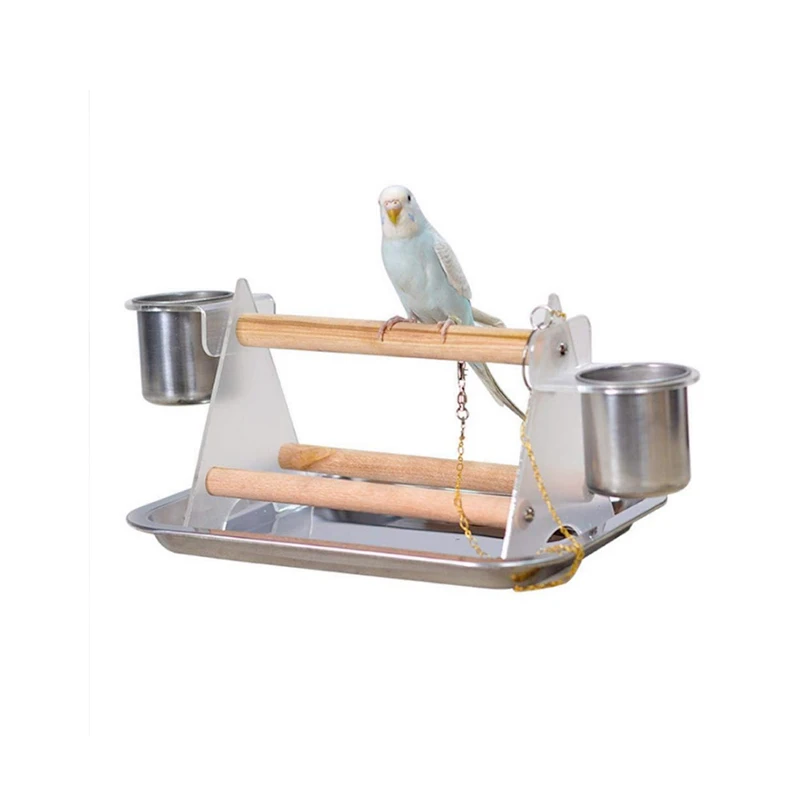 

Small and medium Parrots Portable Desktop Training Frame Station Pole Feeder cup Special Solid Wood Body Shapes (Include a Tray)