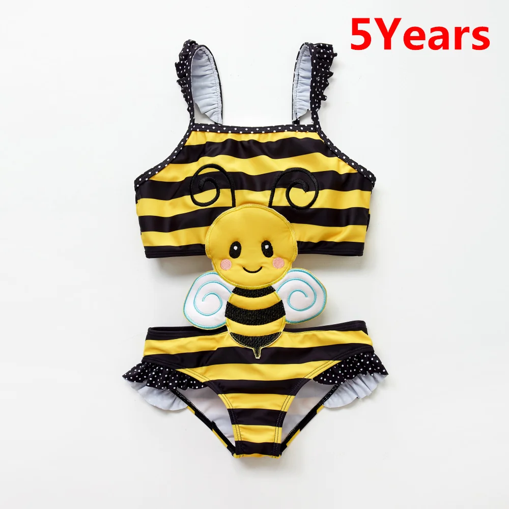 Honeyzone для новорожденных и маленьких девочек, Одна деталь с рисунком пчелы, насекомые вышивка купальники для девочек ванный комплект Banadores Bebes кукла трансфер до Nina/комплект - Цвет: 5Years