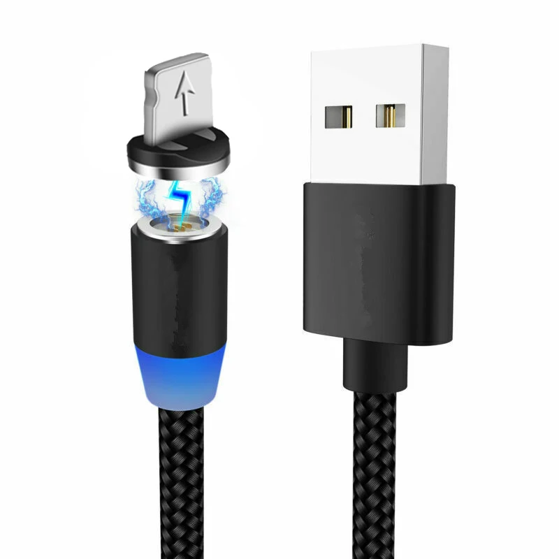 UGI 3A 360 ° Магнитный кабель Micro usb type C для быстрой зарядки, магнитное зарядное устройство USB C для samsung huawei P20 Xiaomi iphone 5 6 7 X - Цвет: BLACK IOS