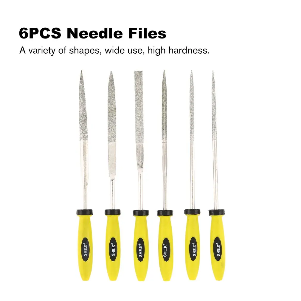SHE.K 6PCS Diamond Needle File Set Metal Glass Stone Jewelry Mini Precision Woodworking Craft Carving Knife Assorted Rasp