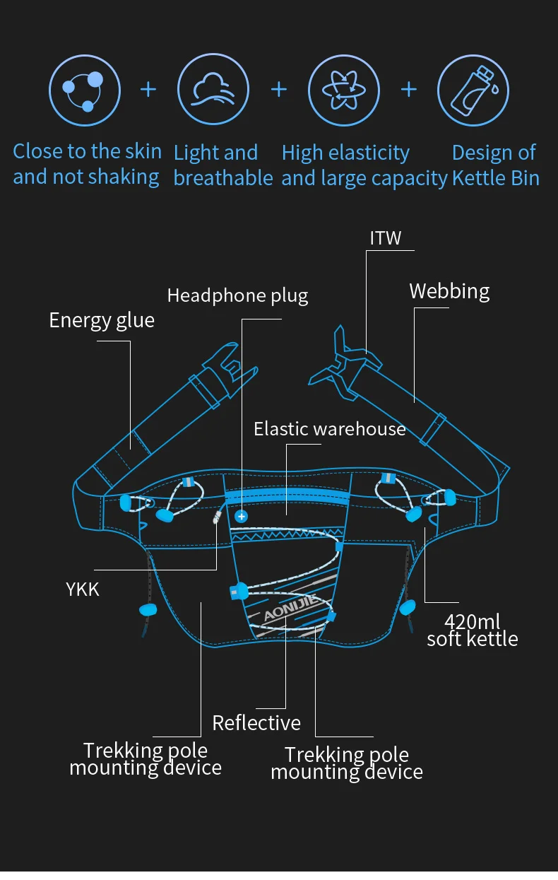 AONIJIE W8104 Outdoor Sports Lightweight Waist Bag Belt Hydration Fanny Pack Double Water Tanks For Running Jogging Fitness