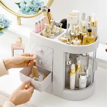 

Dressing Table 4 Drawer Makeup Holder Storage Box Transparent Rotation Window Lipstick Organizer For Cosmetic Brush Jewelry
