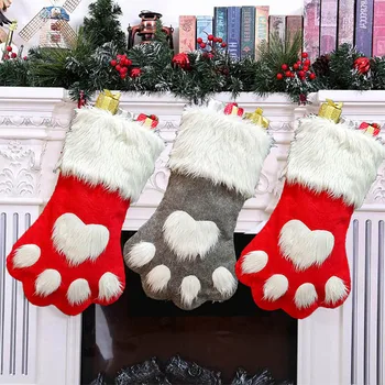 

New Year Christmas Stocking Sack Xmas Gift Dog Paw Socks Christmas Decorations for Home Party Christmas Tree Decor 2021