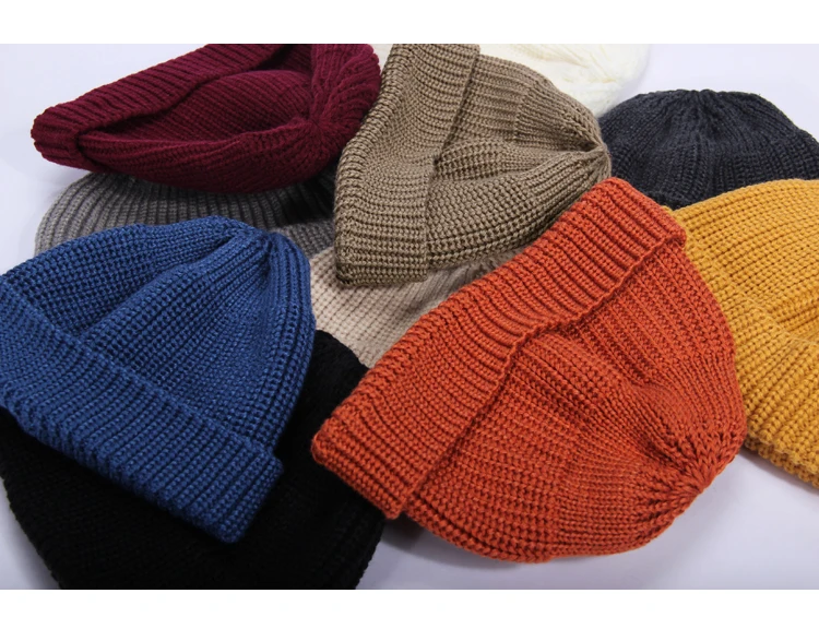 Мужские и женские осенне-зимние вязанные шапочки Skullies Beanies головной убор моряка манжета безрукавка Ретро короткая шапочка Docker шляпа Дыня Кепка