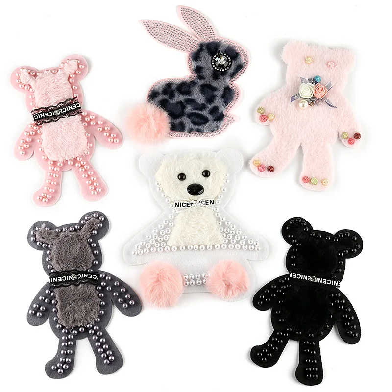 Мультяшные милые животные Медведь Кролик Блестки бусины вышивка нашивка Джинсы