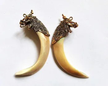 

Pure brass dragon head inlaid boar Tooth Pendant, exquisite, handicraft, ornament, Collectible pendant
