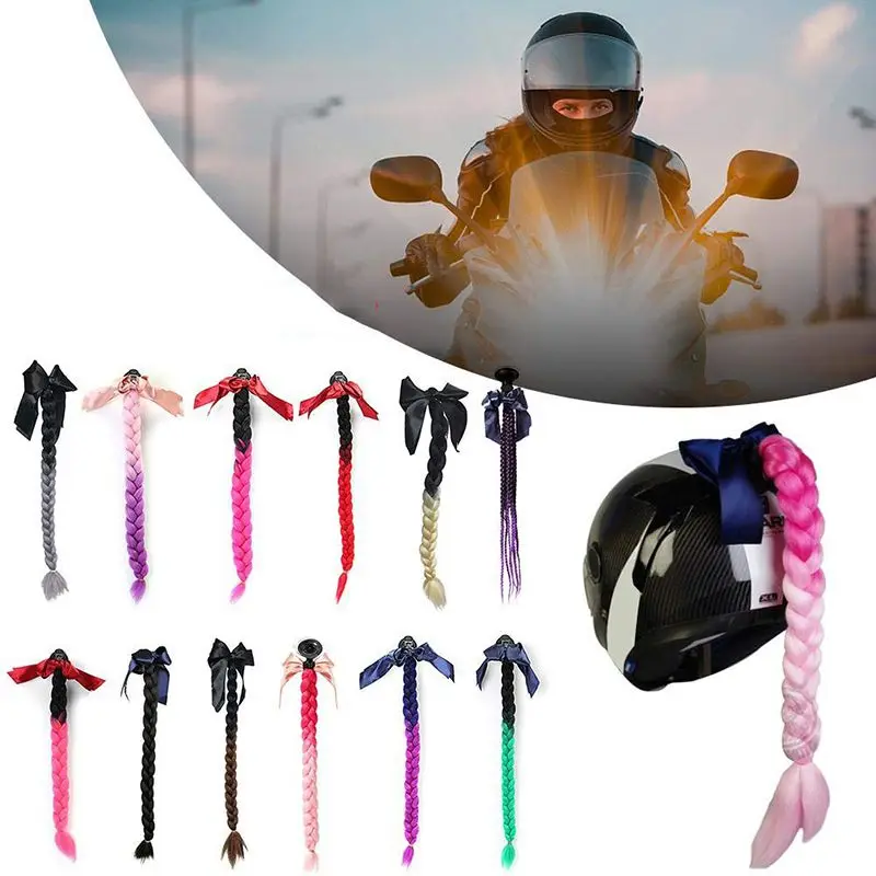 

7 Colors Motorcycle Helmet Braids Woman Braids Wig For Motorbike Helmets Twist Dual Pigtail Ponytail With Sucker Bow