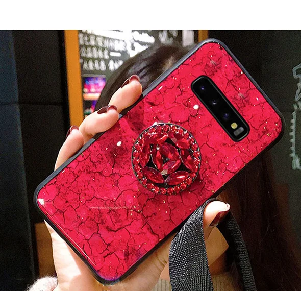 Мрамор Блестящий силиконовый чехол для samsung Galaxy S10 плюс S10E S9 S8 S7 Edge Note 8 9 крышка на A10 A20 Core A20E A30 A40 A50 A70 - Цвет: Red with Bracket