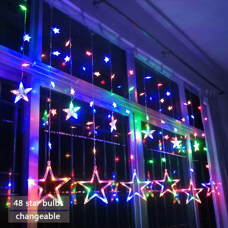 Luzes de fadas led estrela cortina corda