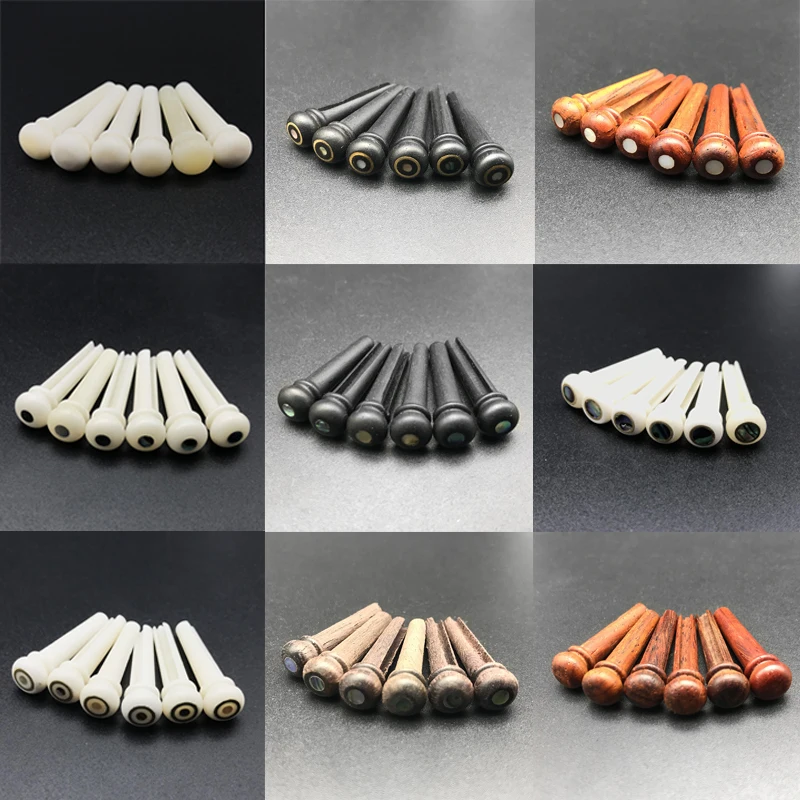 6Pcs Bone Guitar Bridge Pins Ebony Bone Rosewood Bridge Pin for