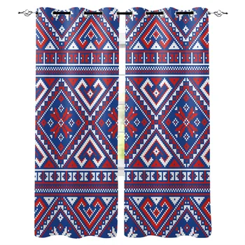 

Scandinavian Style Snowflake Pattern Blue And Red Blend Curtains Window Living Room Curtains High Blackout Curtain Thick