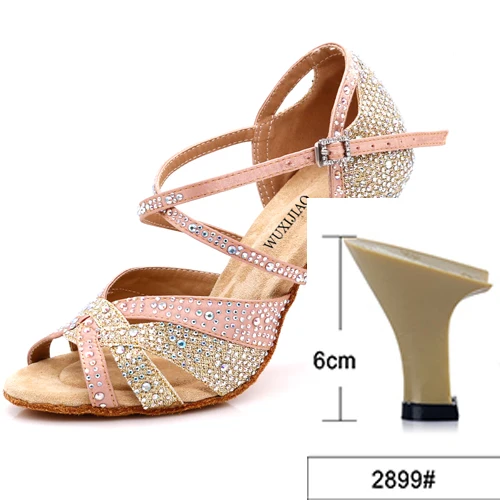 Gold heel 6cm WUXIJIAO доступно в черном и белом цвете, кроссовки женские танцевальные туфли для джаз, сальса Латина Танцы обувь квадратный Обувь для танцев со стразами свежий Цвет - Цвет: Gold heel 6cm