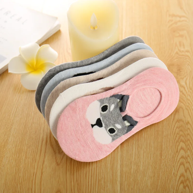 Women's Hidden Socks Summer Thin Cute Stereo Cartoon Dog Low-Cut Short Socks Silica Gel Anti-slip Female Cotton Socks
