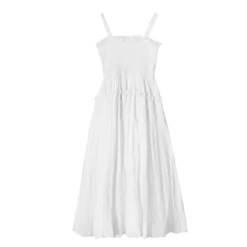 

2020 Slash Collar White Vestidos New Autumn Sleeveless Suspender Dress White Women All-match Vintage Fashion Tide