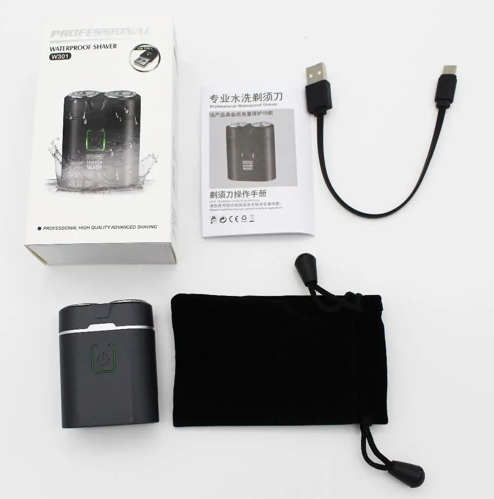 Kemei карманный портативный путешествия электробритвы для мужчин водонепроницаемый влажный сухой бритья с двойным кольцом лезвия USB перезаряжаемая бритва - Цвет: black with box