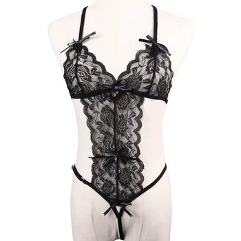 

Erotic underwear hanging neck hollow sexy one-piece underwear open breast open crotch three-point underwear