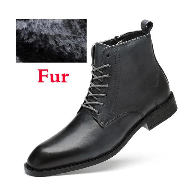 gray fur Осенне-зимняя обувь; мужские ботинки наивысшего качества из натуральной кожи; водонепроницаемые зимние деловые ботинки; резиновая обувь на шнуровке; Прямая поставка - Цвет: gray fur
