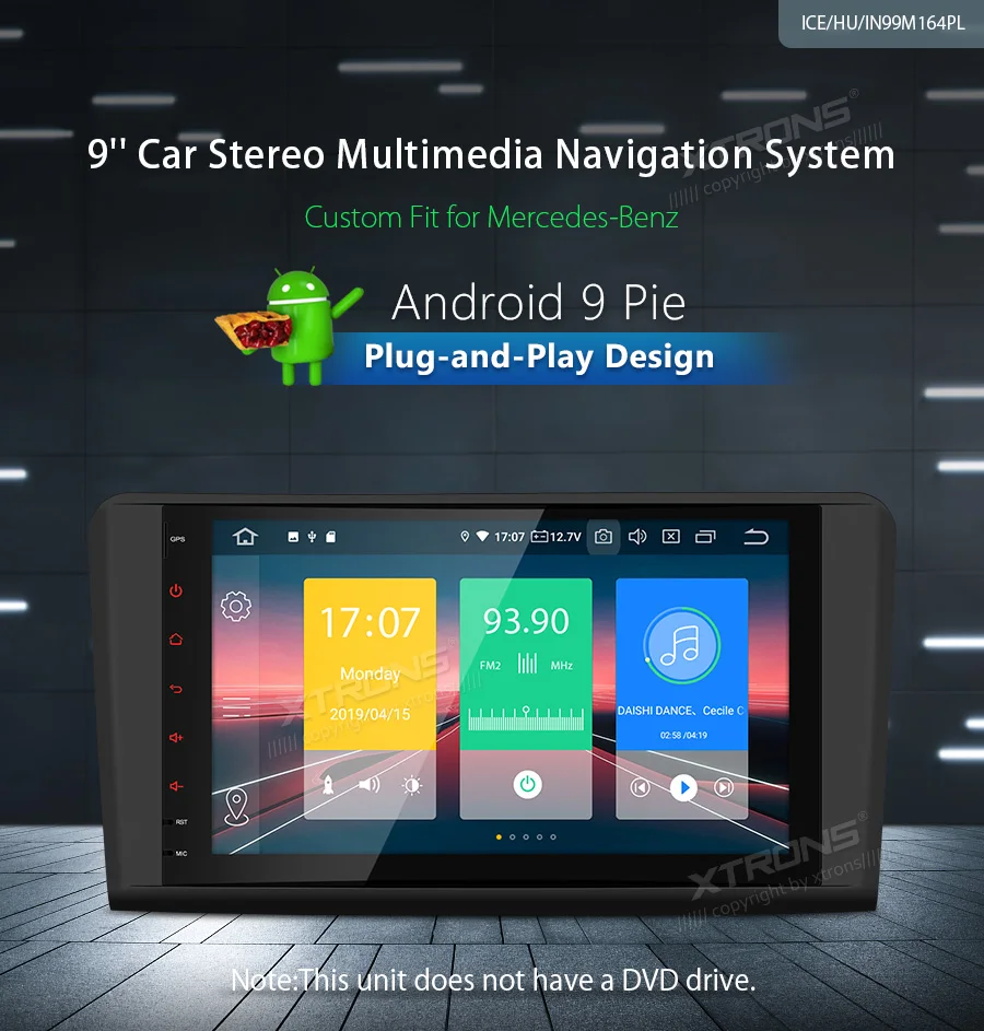 XTRONS 9'' Android 9.0 Car Stereo Player Radio GPS for Mercedes Benz ML Class W164 ML300 ML350 ML450 ML500 2005-2011 X164 NO DVD