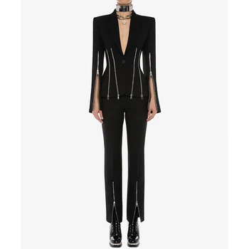 

HIGH STREET New Fashion 2020 Designer Blazer Suit Set Women's Single Button Zipper Blazer Pants Suit