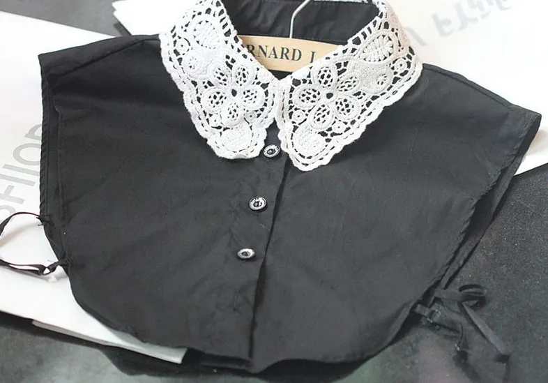 Women Fake Collar Женский свитер с кружевными цветами, рубашка с имитацией воротника, вышивка, стразы из сплава, шифон, хлопок, съемный воротник, блузка, топы - Цвет: Women Fake Collar