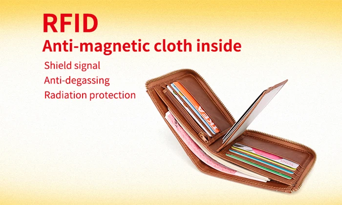 Модный мужской кошелек на молнии, RFID Блокировка ID, кредитный держатель для карт, Топ зерно, натуральная коровья кожа, мужской кошелек, карманный MRF6