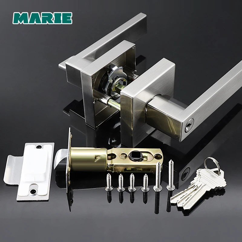 LH3008 Stainless Steel Door Handle with Lock Cylinder Front Back Lever Latch Polished Home Security Interior Accessories
