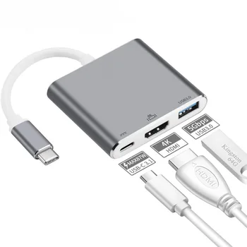 

4K 3in1 Portable Converter Adapter USB hub Aluminum USB 3.1 Type-C to HDMI/USB 3.0/USB-C Multiport Adapter For Macbook Adapter