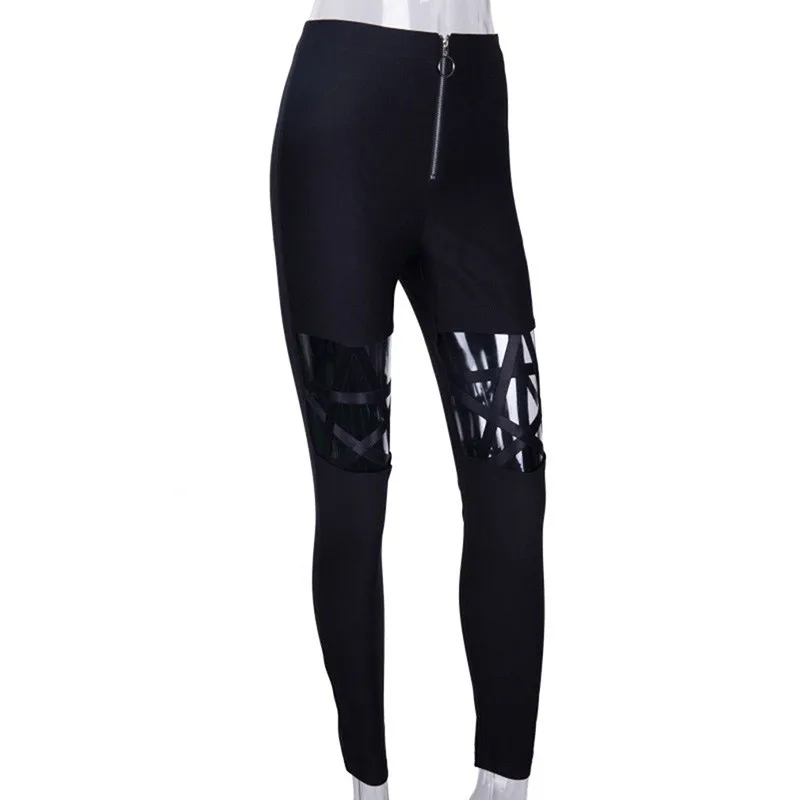 thermal leggings Gothic Pants Hollow Out Pentagram Black Leggings Women Pencil Pants Slim Thin High Waist Zipper Plain Cool Sexy Pants white leggings