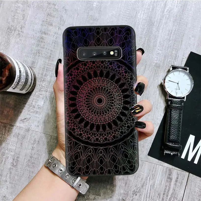 BA028-8 Синий Тотем Мандала Цветок черный чехол для телефона samsung Galaxy S10+ Plus Lite Note 10 9 8 S9 S8 J4 J6+ Plus S7 S6 Edge cap - Цвет: BA028-8