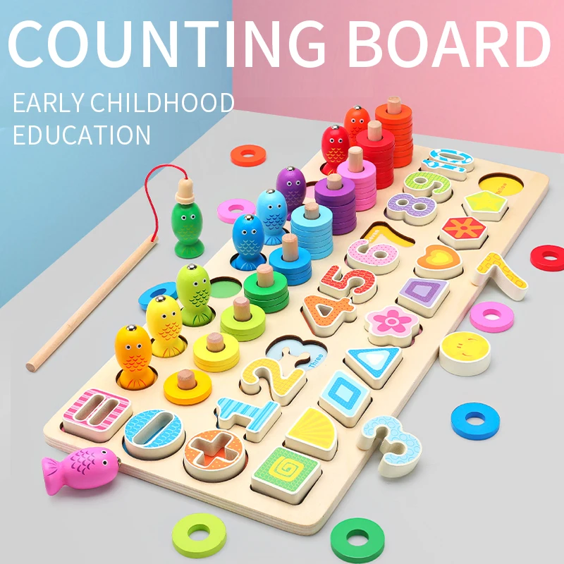 

Blocks Children Educational Wooden Toys for Shape Cognition Match Fishing Multi-function Preschool Montessori Toys