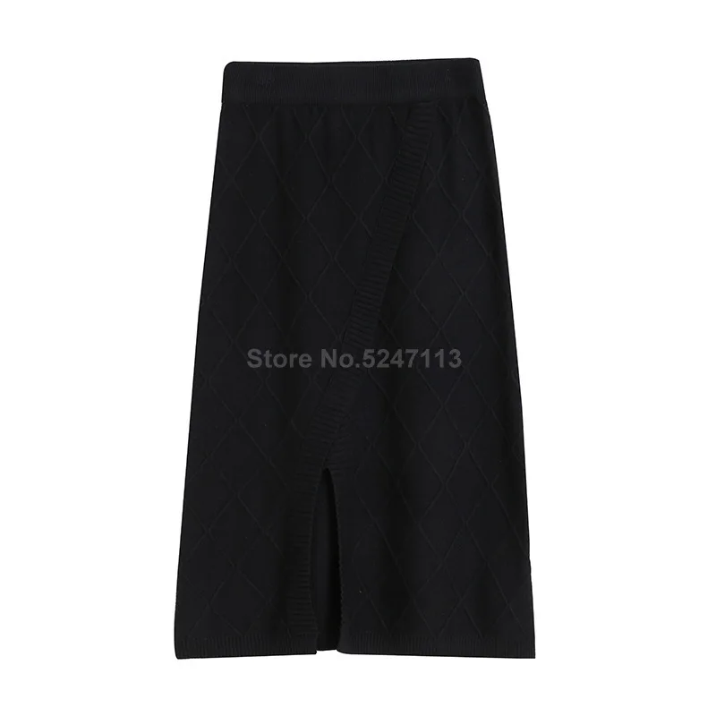 Высокая талия Женская Сплит клетчатая трикотажная облегающая юбка винтажная Ol стиль Осенняя Женская миди юбка Faldas Jupe Femme Saia