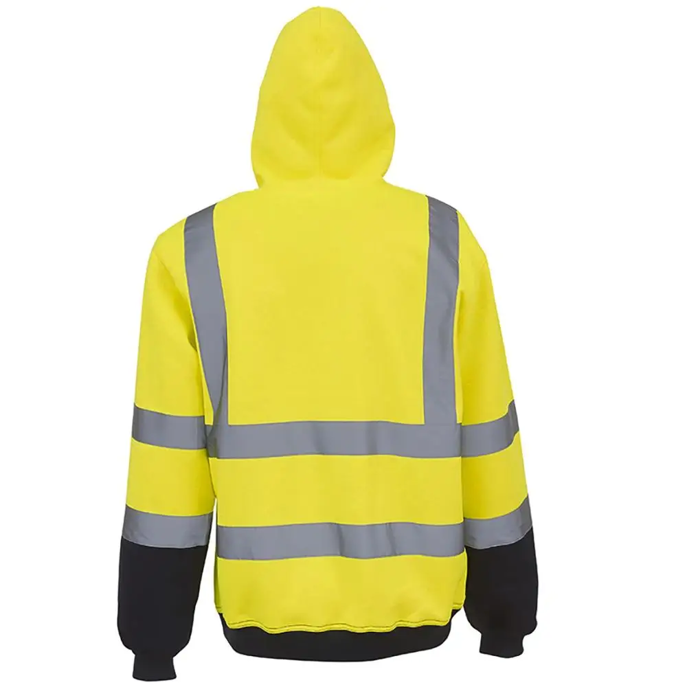 Men's Sport Reflective Polar Fleece Jacket High Visibility Pullover Long Sleeve Hooded Sweatshirt