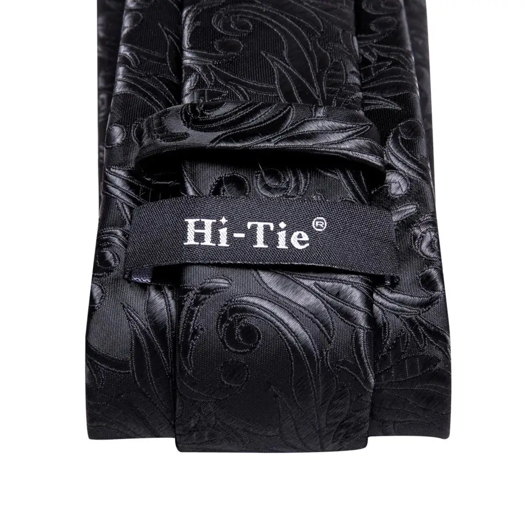Black Floral Silk Wedding Tie Set - Elegant Necktie with Handkerchief  Cufflinks for Men