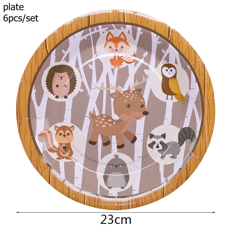 B01-6pcs-23cm Животные тема одноразовая посуда мультфильм енот лиса с рисунком ежа посуда для Детские сувениры на день рождение вечерние ОБЕДЕННЫЕ принадлежности - Цвет: B01-6pcs-23cm
