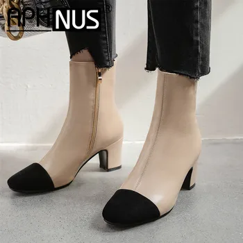 

APHNUS Womens Boots Short Ankle Booties Mid High Heels Pumps Woman 2020 Shoes For Women New Boot